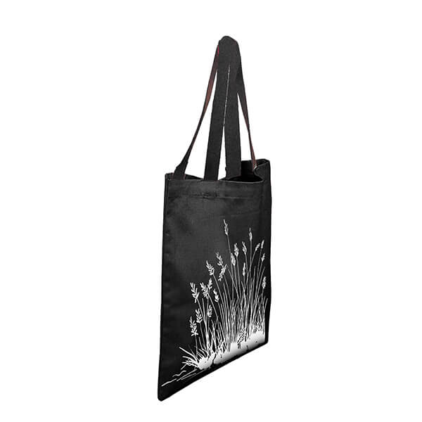 Wheat Pattern Black Cotton Tote Bags - Image 2